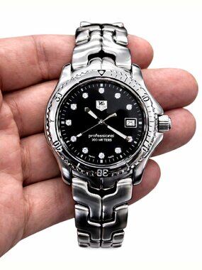 TAG Heuer S/EL S-Link WT1115 Professional Black Diamond-Set Dial 41mm EUC